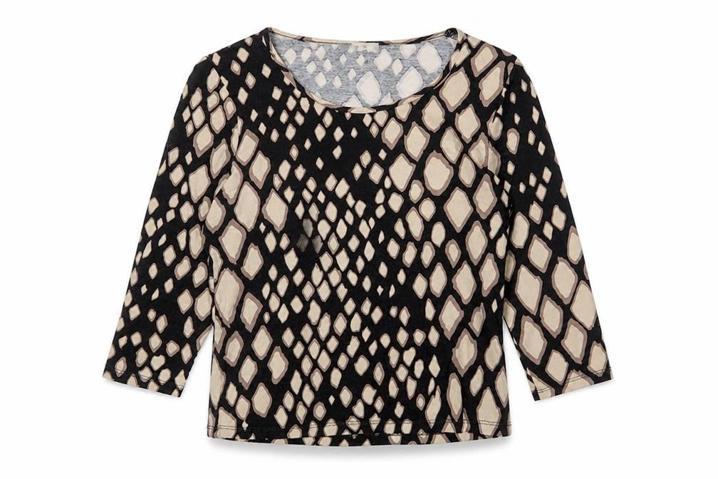 Precis Women’s Beige Geometric Jersey Top Size S Viscose 3/4 Sleeve