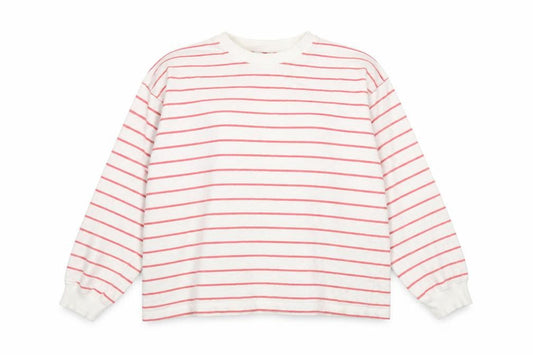 Mils & Bombon Women White Pink Striped Long Sleeve Cotton T-Shirt Size S