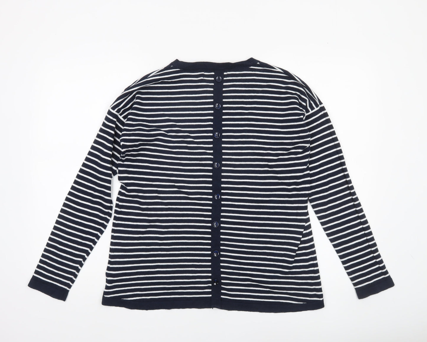 Paul Costelloe Women Blue Striped Cotton Cardigan UK 14