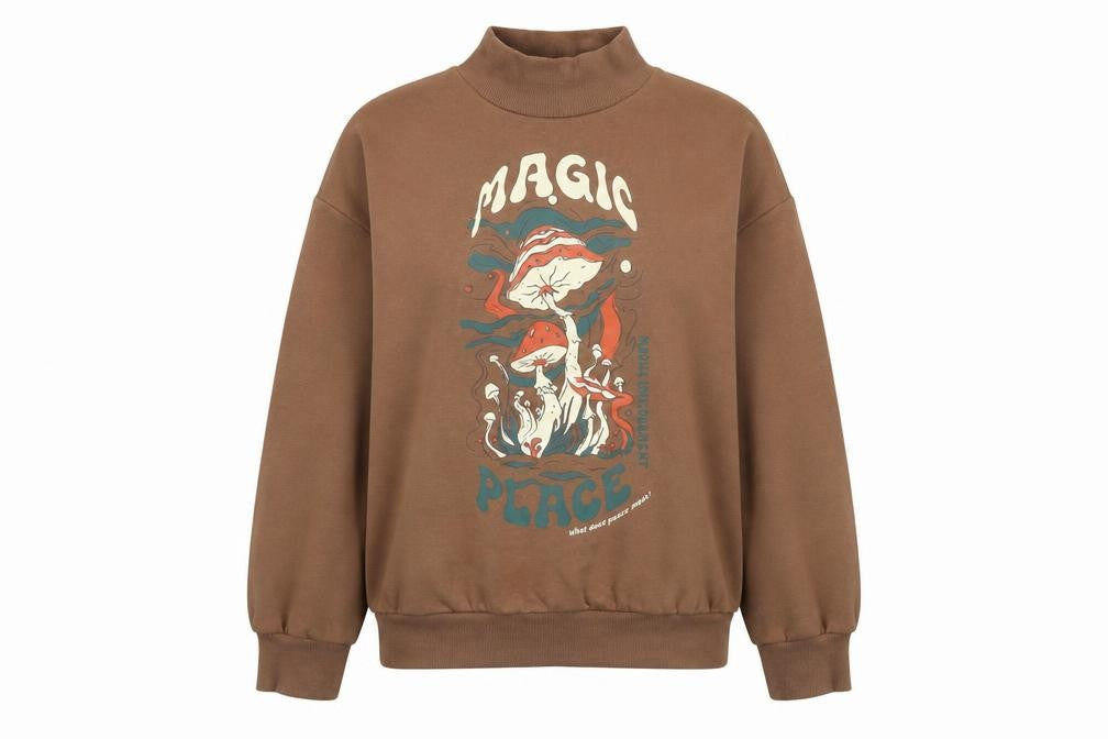 Destination Girls Brown Graphic High Neck Pullover Sweatshirt 9-10 Years