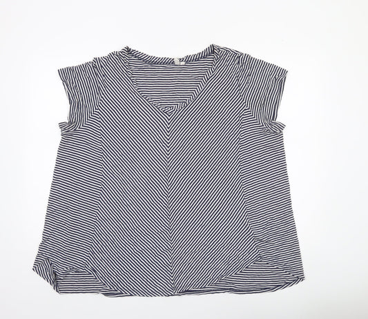 Cable & Gauge Women Blue Striped V-Neck Sleeveless Blouse 2XL