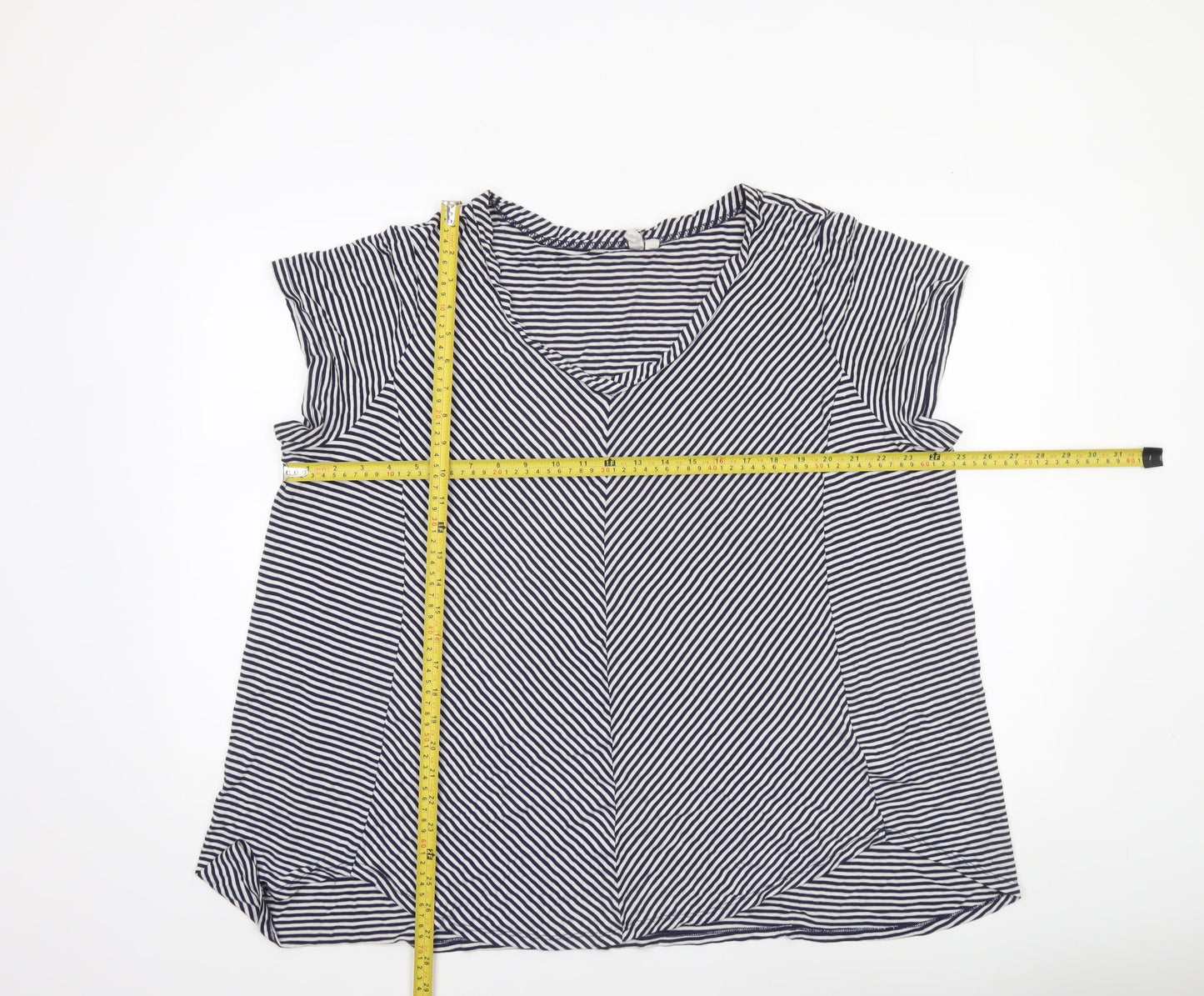 Cable & Gauge Women Blue Striped V-Neck Sleeveless Blouse 2XL