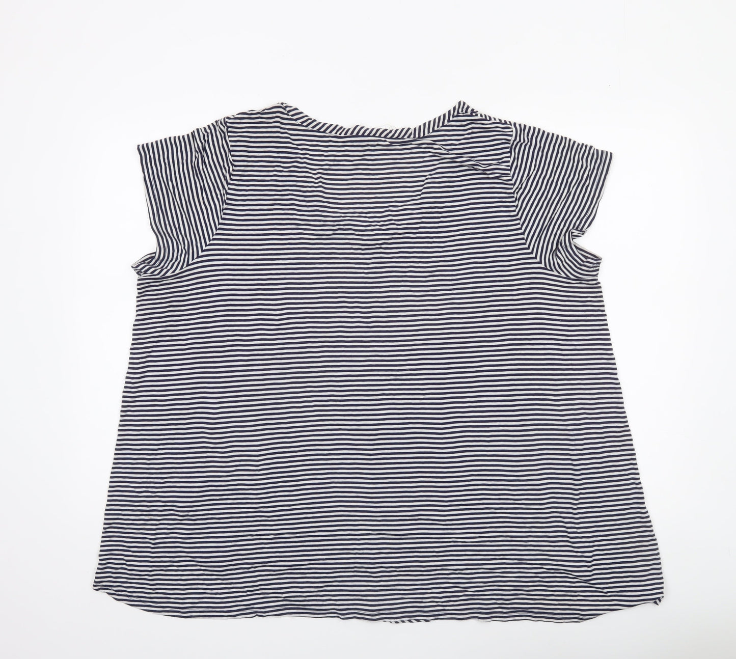 Cable & Gauge Women Blue Striped V-Neck Sleeveless Blouse 2XL