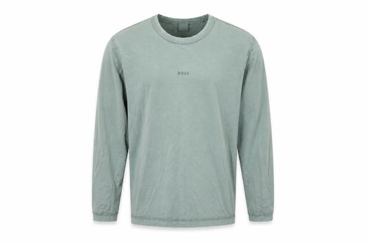BOSS Men's Green Long Sleeve Cotton Crew Neck Top Size M