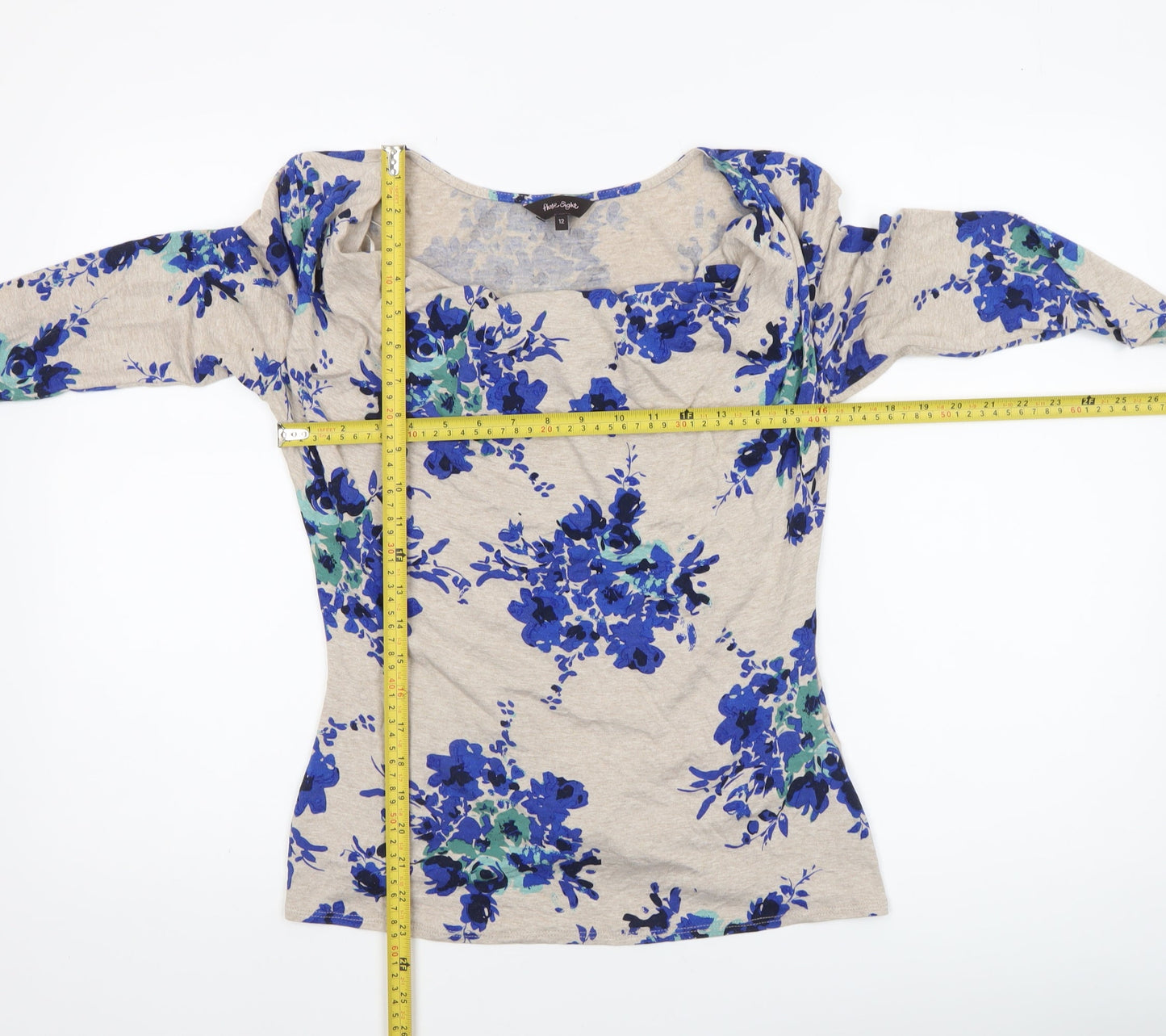 Phase Eight Women's Beige Blue Floral Tunic Top Size 12
