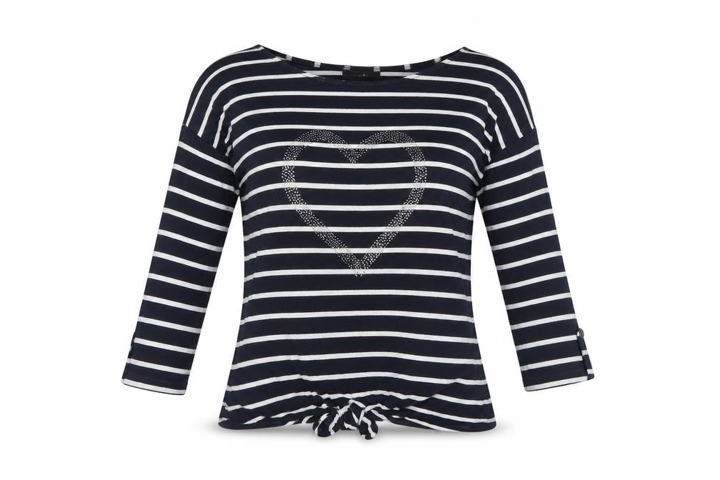 Wallis Women’s Blue Striped Heart T-Shirt Size M 3/4 Sleeve