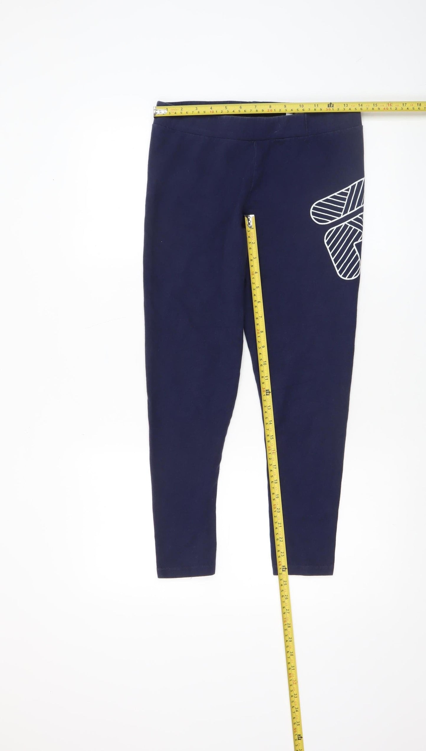 Fila Womens Blue Cotton Stretch Mid Rise Logo Leggings Size M