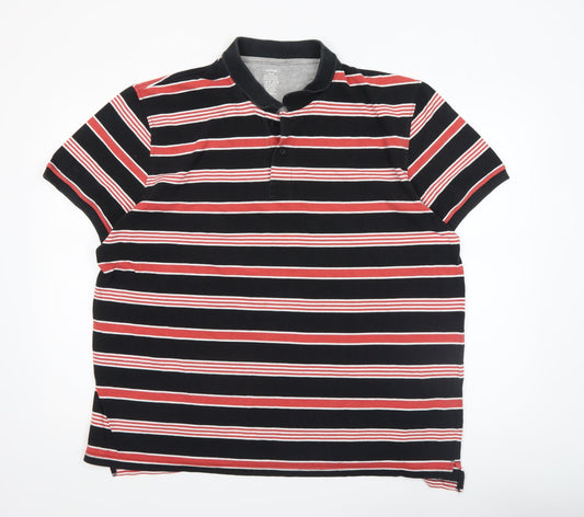 George Men's Black Red Striped Cotton Polo Shirt XL Short Sleeve