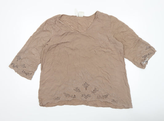 Forgotten Grace Women’s Beige Embroidered Tunic Blouse 2XL Rayon