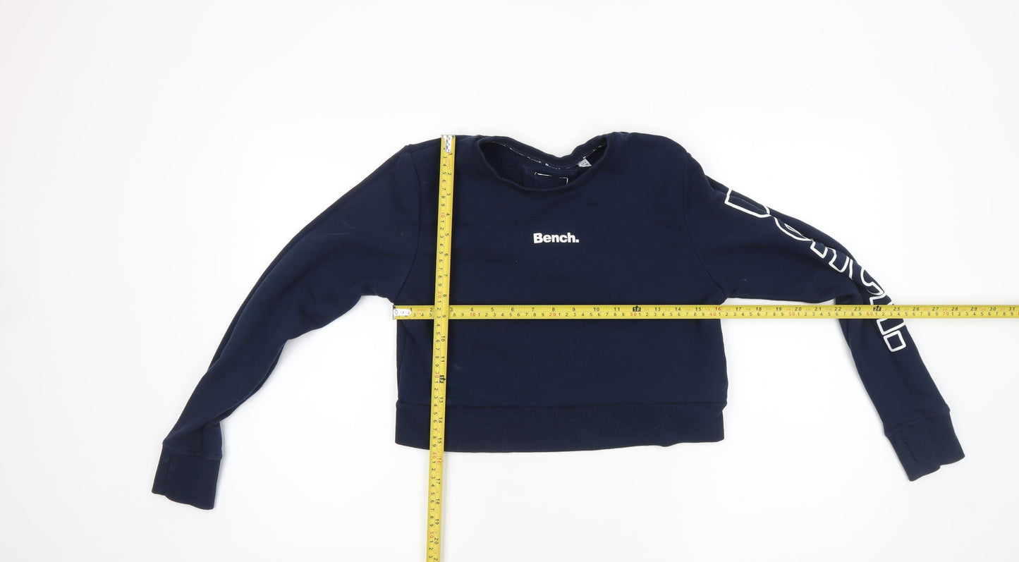 Bench Womens Navy Blue Logo Crew Neck Pullover Sweatshirt UK 8