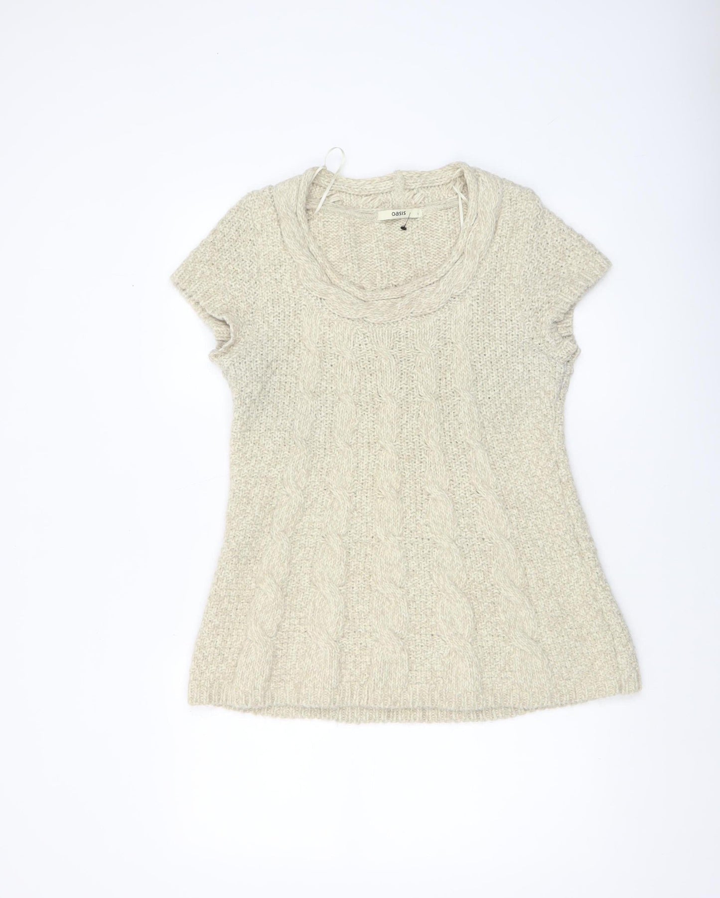 Oasis Women Beige Cable Knit Short Sleeve Pullover Jumper L