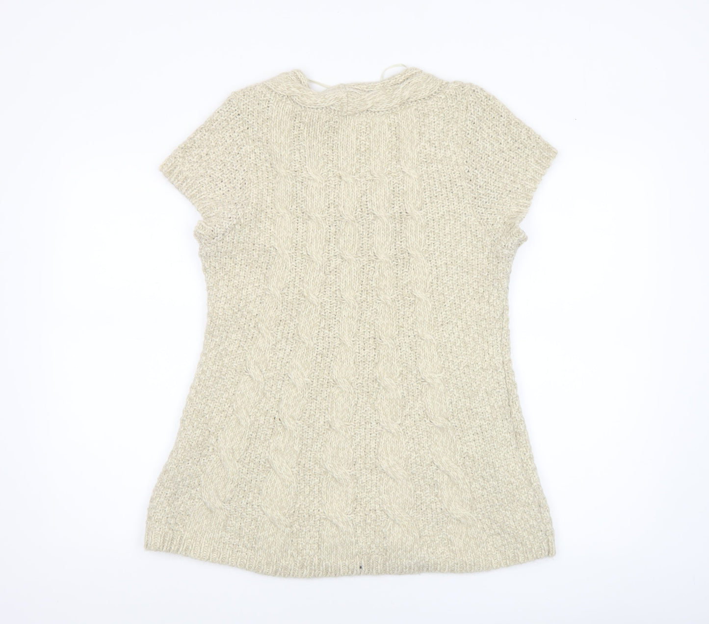 Oasis Women Beige Cable Knit Short Sleeve Pullover Jumper L