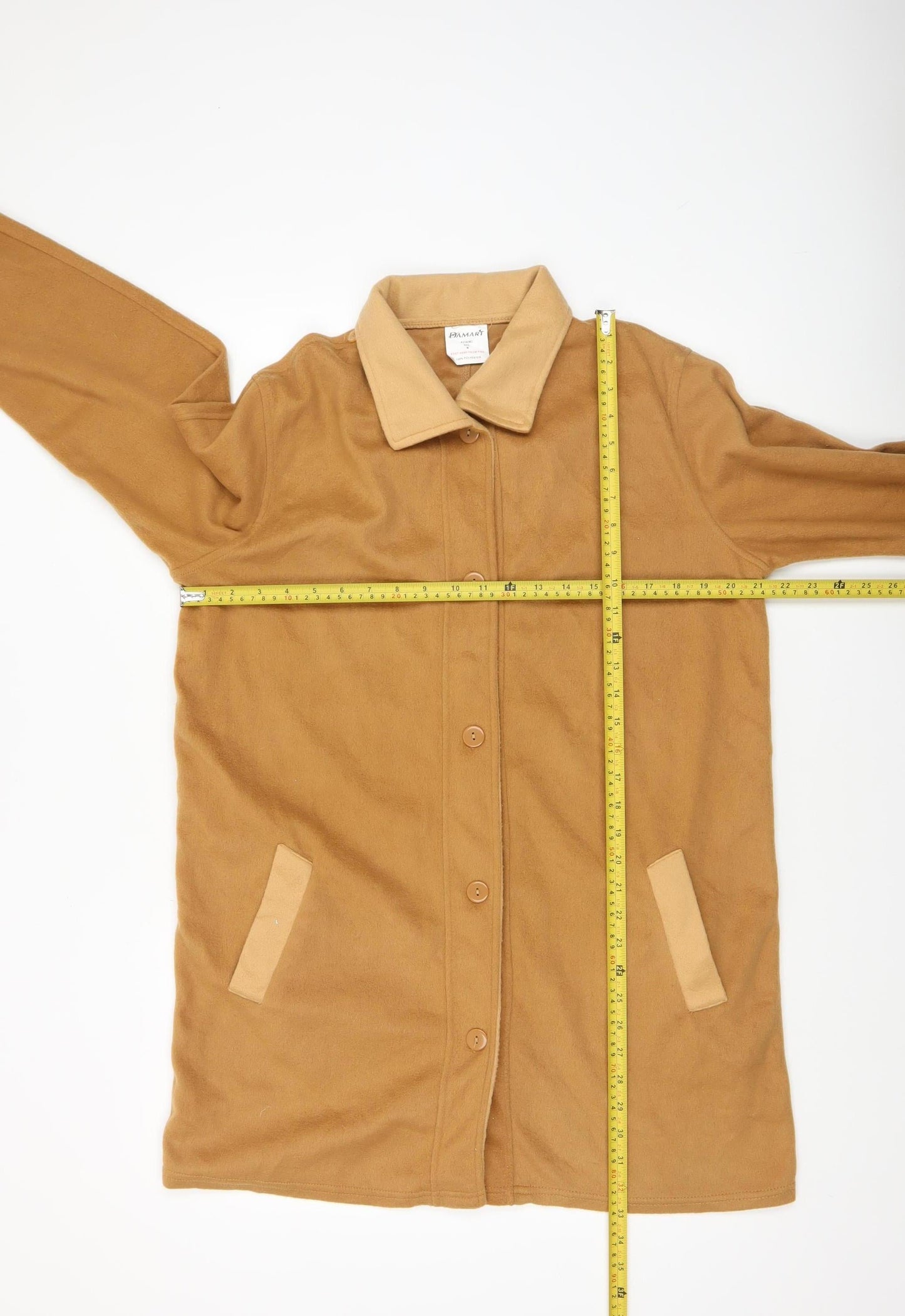 Damart Women’s Beige Fleece Overcoat M Mid-Length Buttoned Casual
