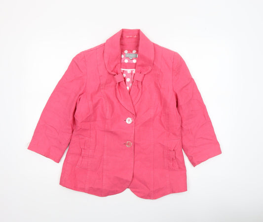 Marks and Spencer Per Una Pink Linen Blazer Women Size 12 3/4 Sleeve