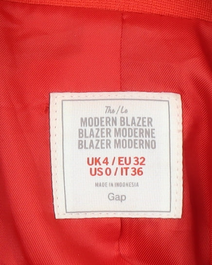 Gap Women Red Modern Blazer UK 4 Single-Breasted Tailored Jacket