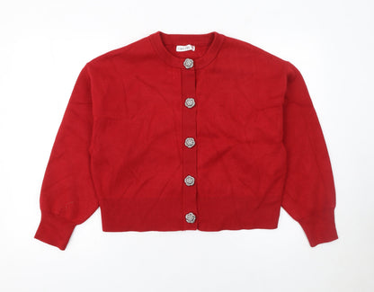 Additional front view of Gallery Women Red Cardigan Medium Viscose Blend Floral Button Knit