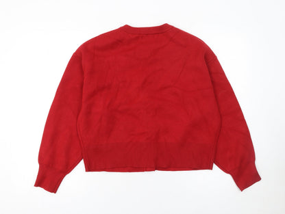 Close-up detail of Gallery Women Red Cardigan Medium Viscose Blend Floral Button Knit
