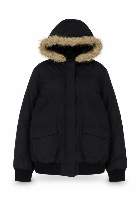 Dorothy Perkins Women's Black Faux Fur Hooded Puffer Jacket Size 14