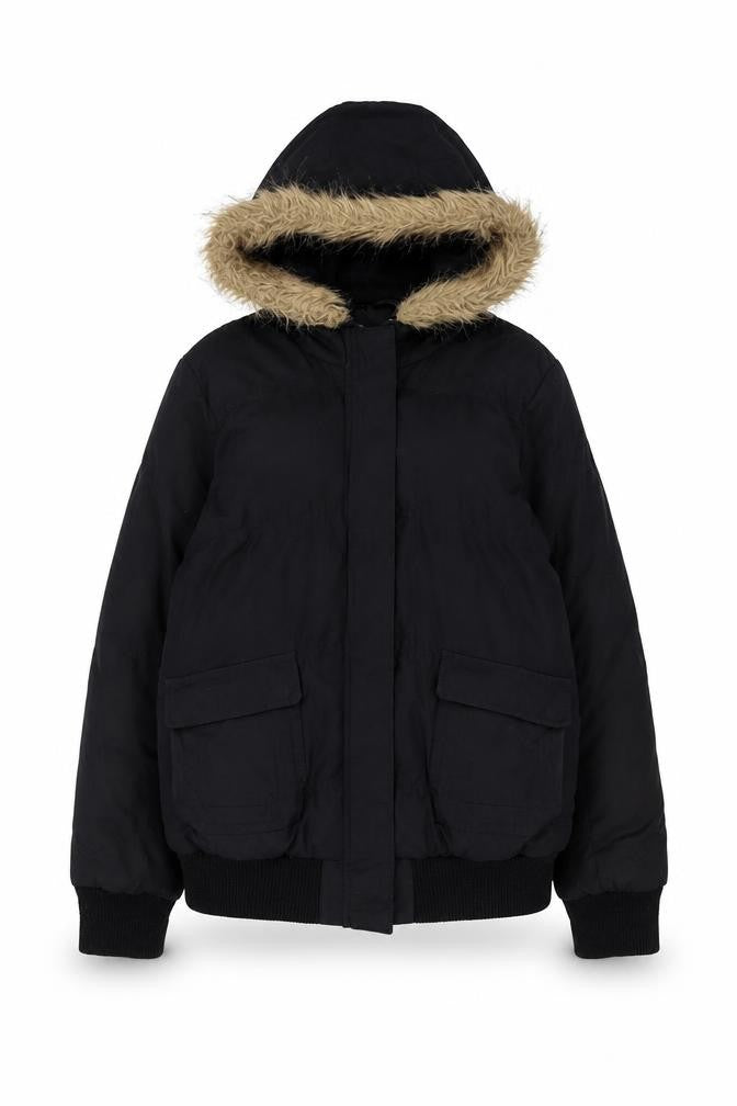 Dorothy Perkins Women's Black Faux Fur Hooded Puffer Jacket Size 14