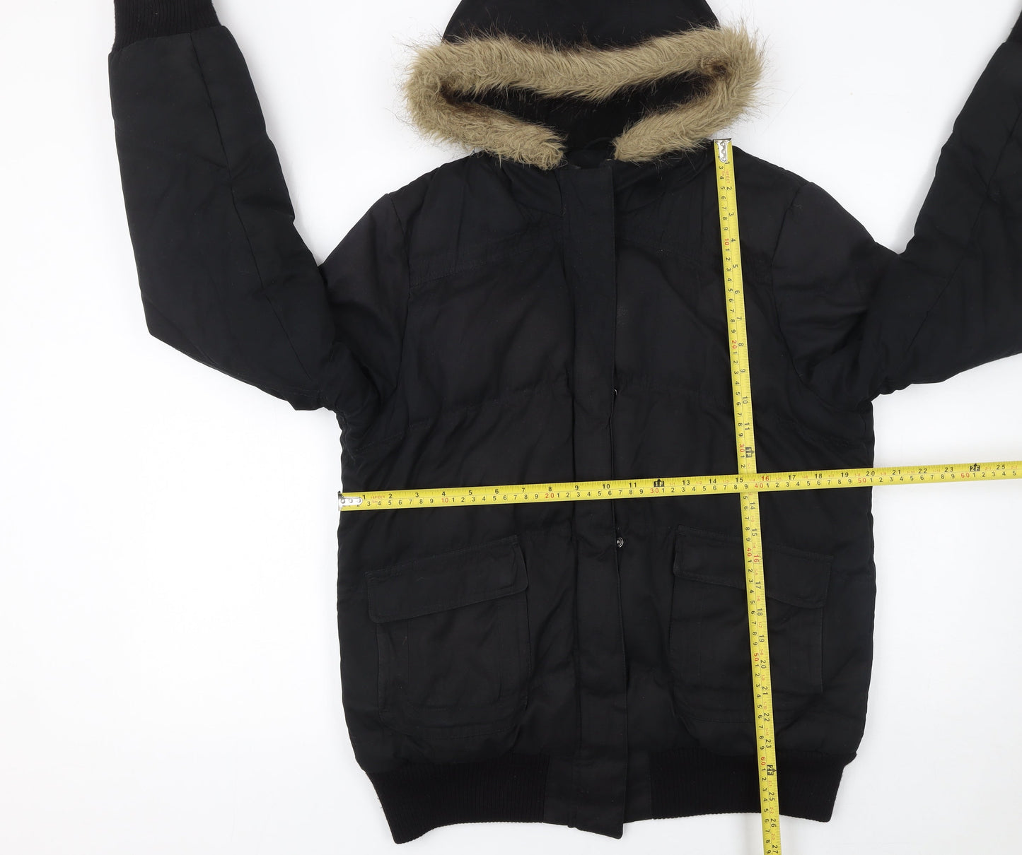 Dorothy Perkins Women's Black Faux Fur Hooded Puffer Jacket Size 14