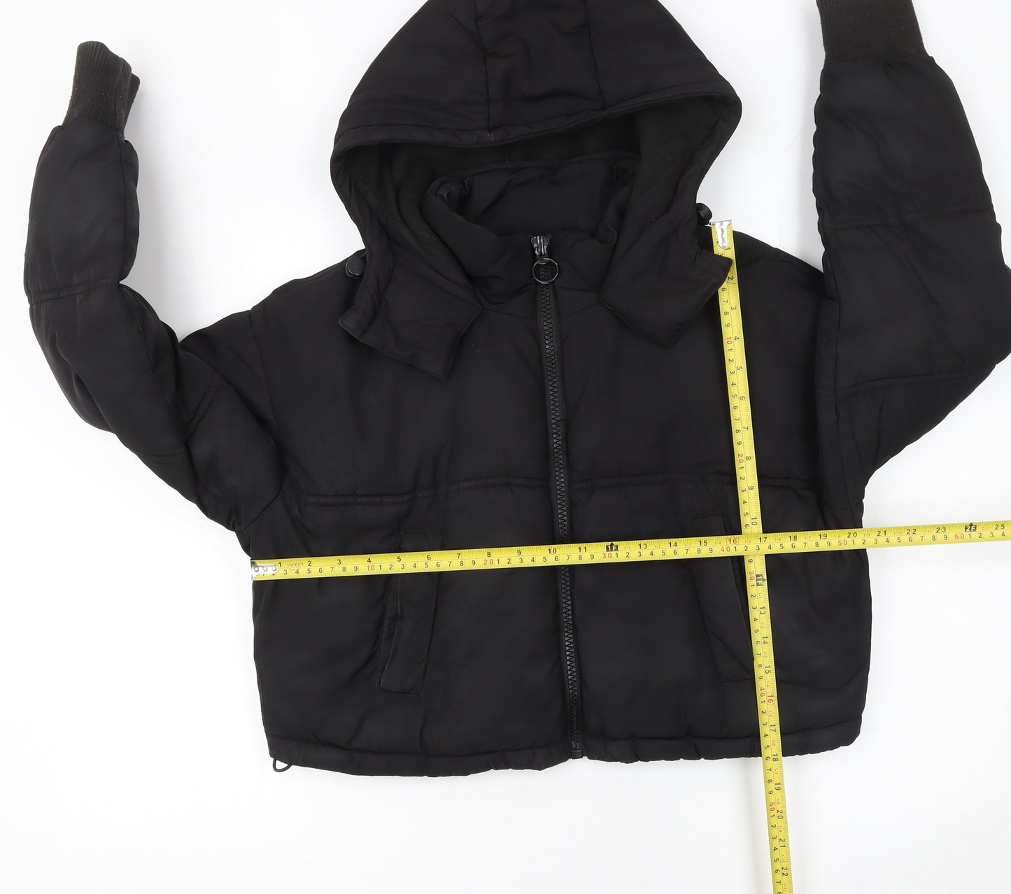 Topshop Women Black Cropped Hooded Puffer Jacket Size 6