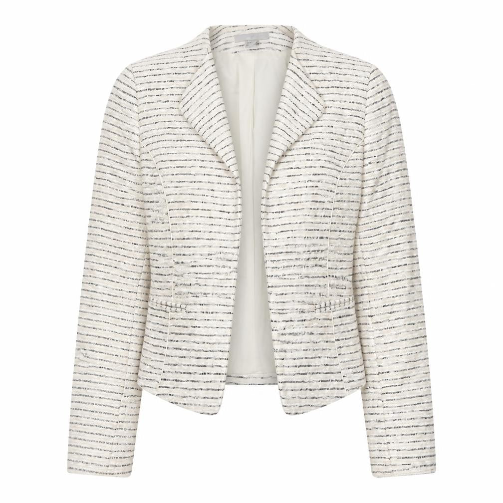H&M Women Ivory Bouclé Striped Blazer Size 8 Tailored Jacket