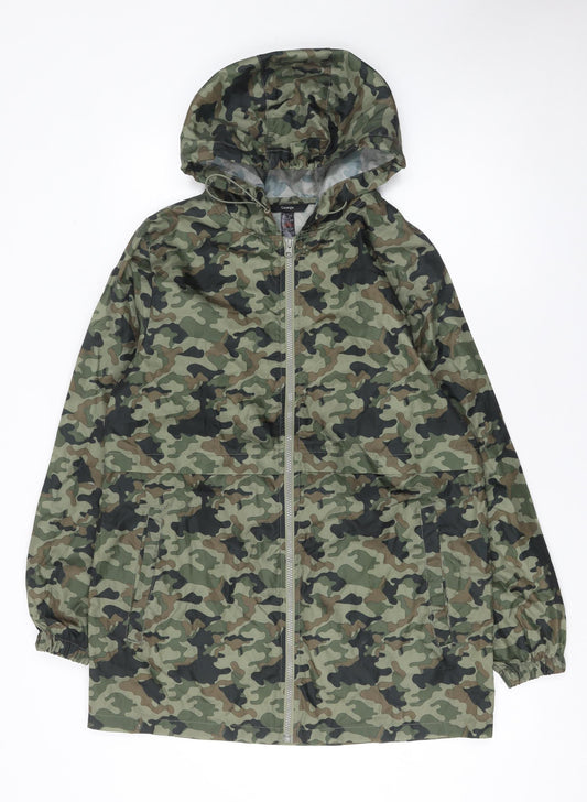 George Women’s Green Camouflage Hooded Lightweight Rain Coat Jacket Size 8