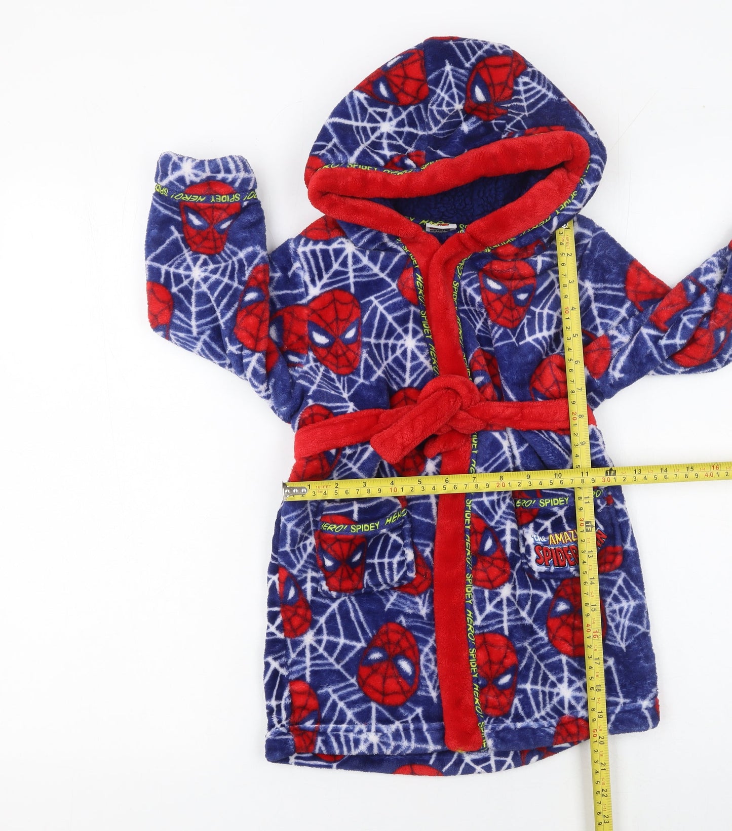 Marvel Boys Blue Red Spider-Man Hooded Fleece Robe 4 Years