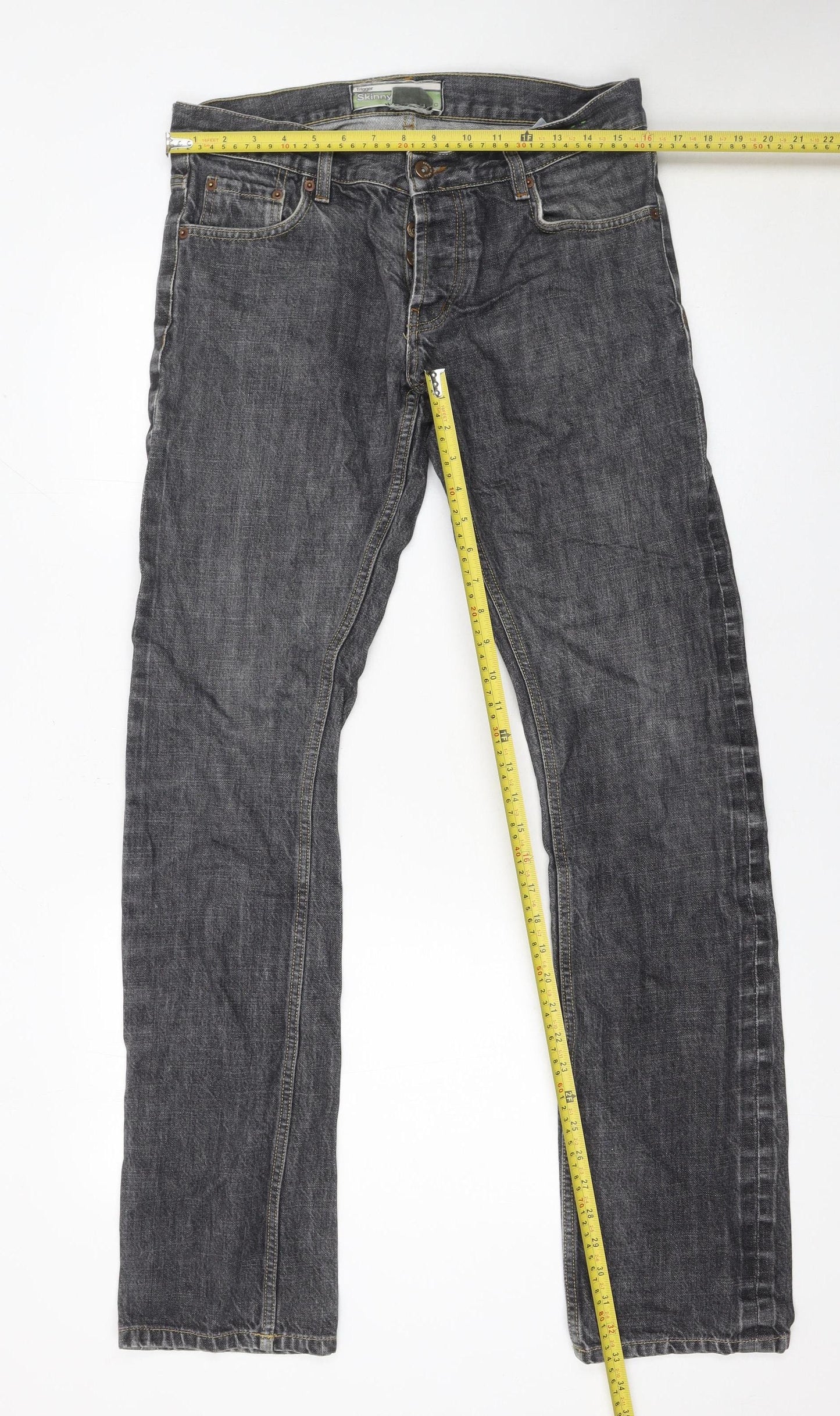 Topman Men's Grey Skinny Denim Jeans 32W 32L Cotton Mid Rise