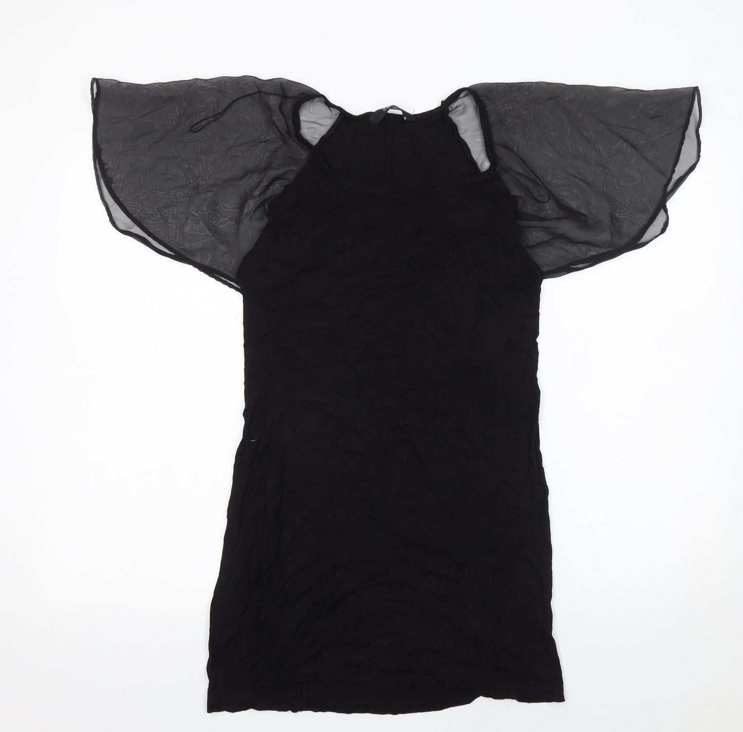 F&F Women Black Size 12 Shift Dress with Sheer Flutter Sleeves
