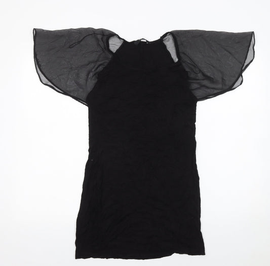 F&F Women Black Size 12 Shift Dress with Sheer Flutter Sleeves