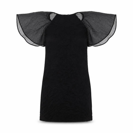 F&F Women Black Size 12 Shift Dress with Sheer Flutter Sleeves