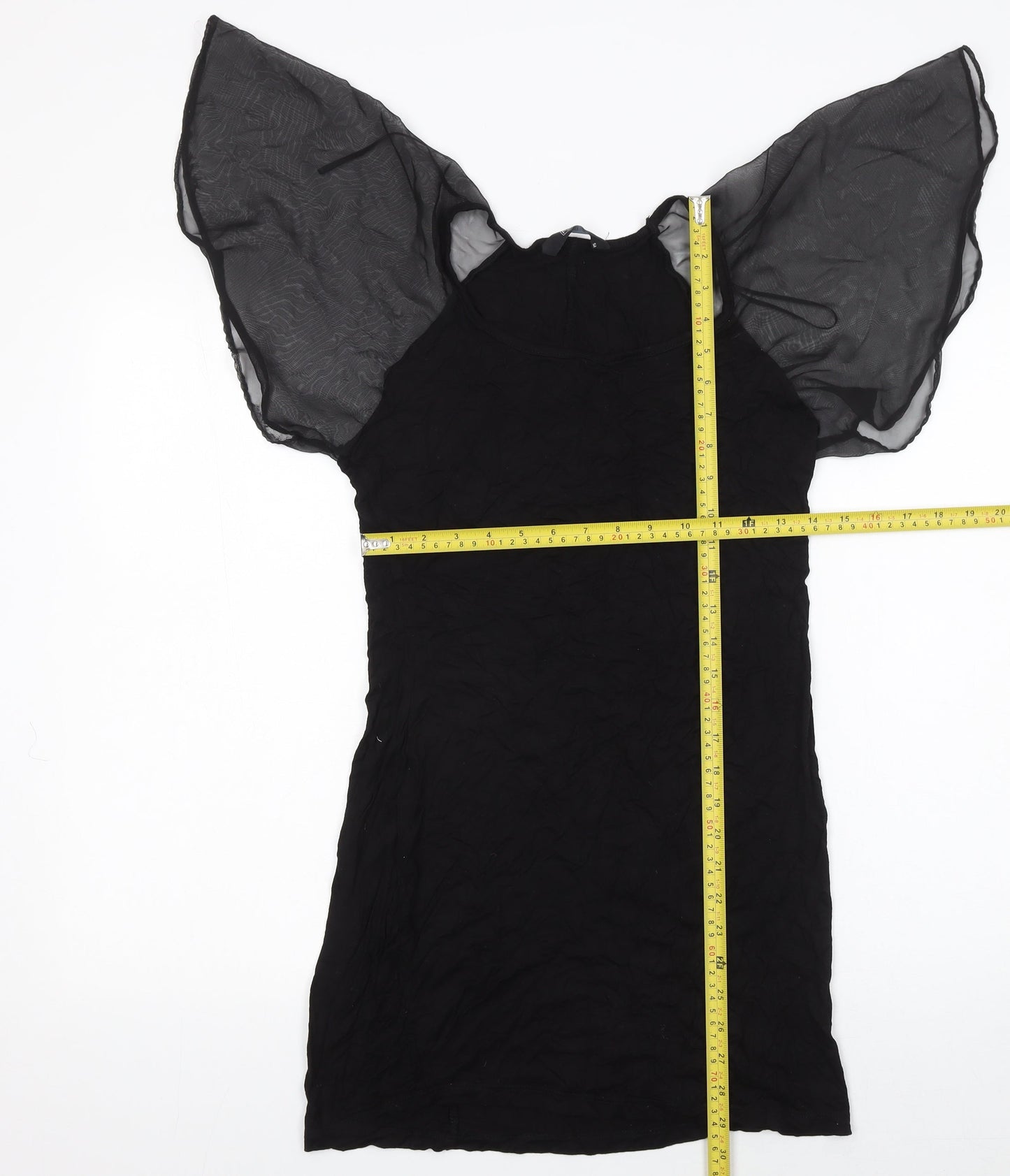 F&F Women Black Size 12 Shift Dress with Sheer Flutter Sleeves