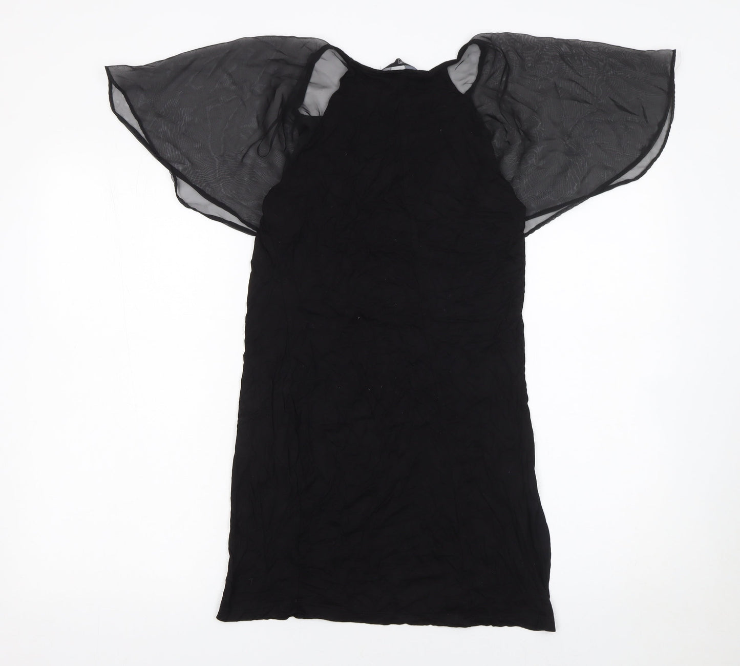 F&F Women Black Size 12 Shift Dress with Sheer Flutter Sleeves
