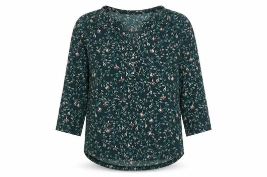 H&M Women's Green Floral Tunic Blouse XS 3/4 Sleeve Polyester