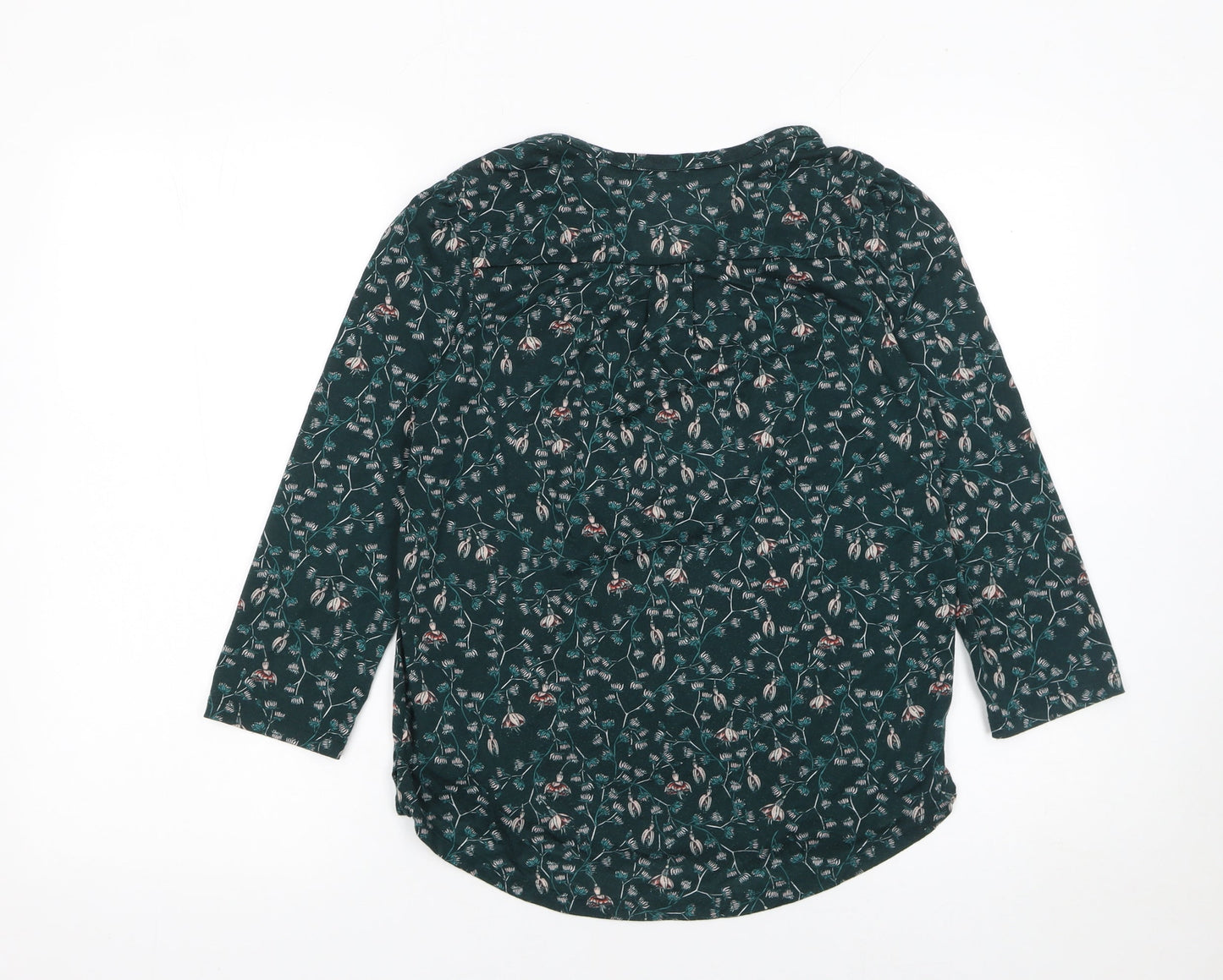 H&M Women's Green Floral Tunic Blouse XS 3/4 Sleeve Polyester