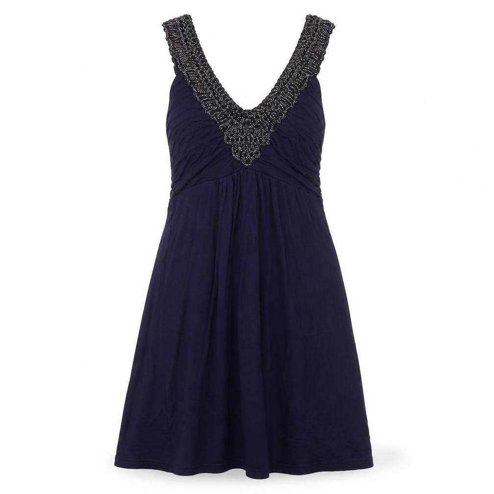 Funk Rock Women's Blue Beaded A-Line Sleeveless Dress S