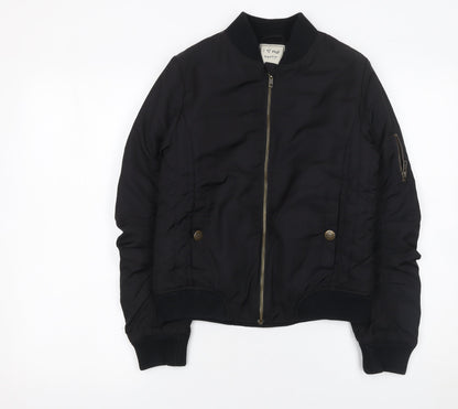 Additional front view of Next girls’ black bomber jacket 12 years polyester lined full zip