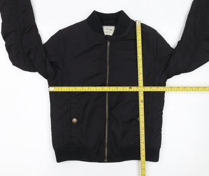 Back view of Next girls’ black bomber jacket 12 years polyester lined full zip