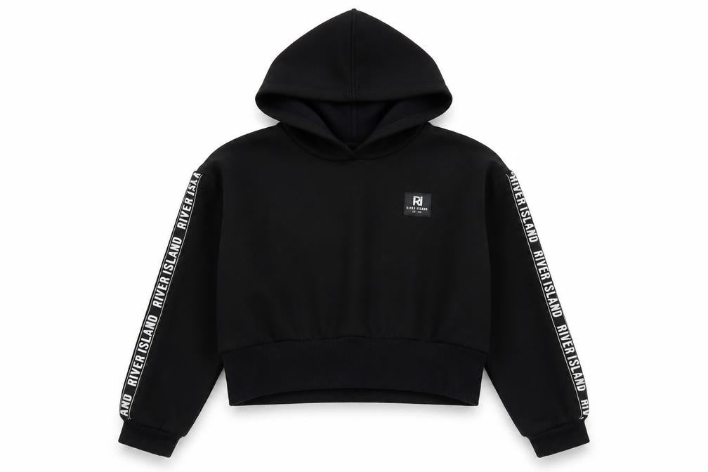 River Island Girls Black Logo Hoodie 11-12 Years Regular Fit Pullover