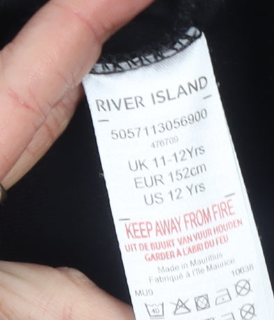River Island Girls Black Logo Hoodie 11-12 Years Regular Fit Pullover