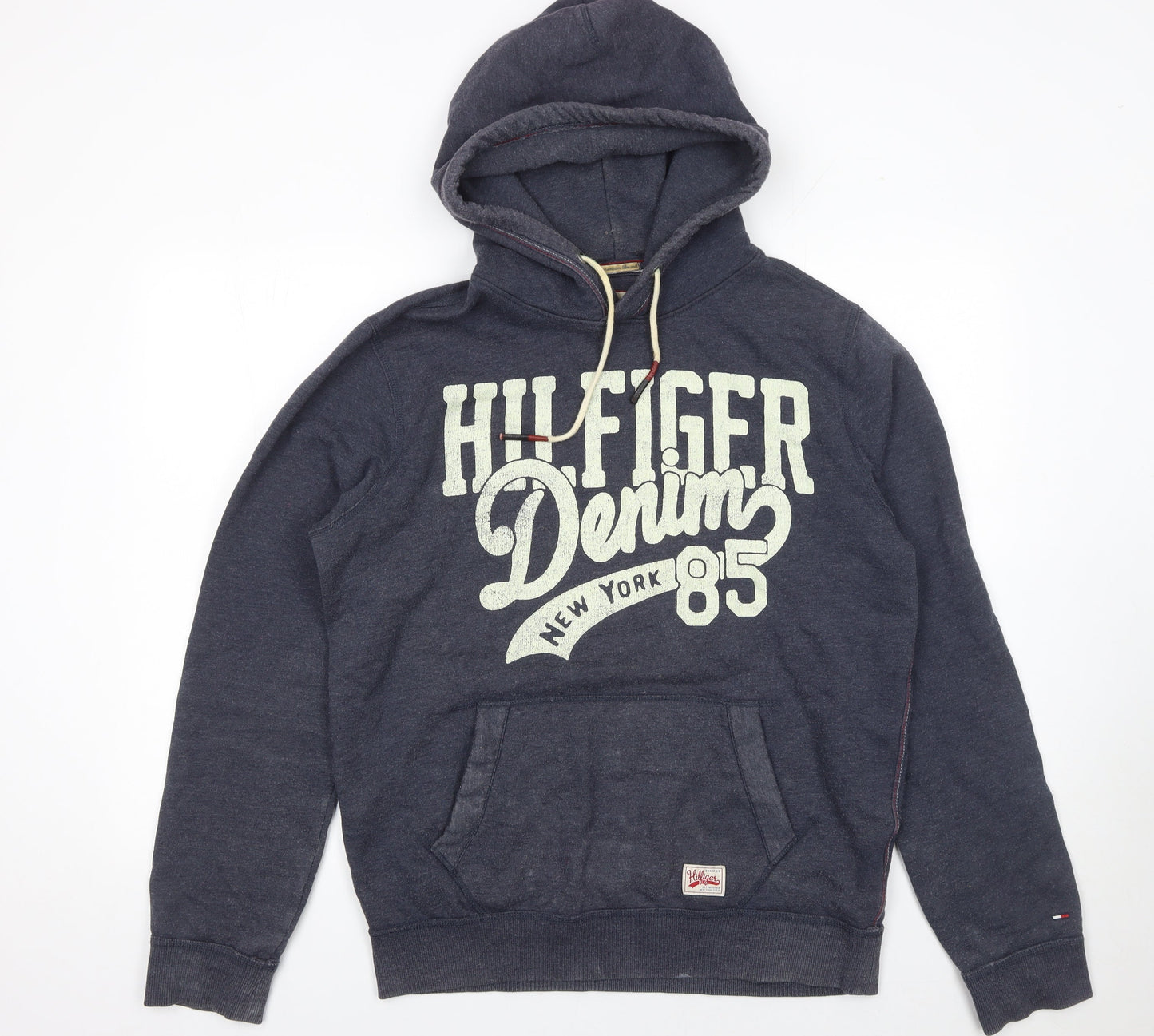 Hilfiger Denim Men's Blue Pullover Hoodie L Logo Graphic Sweatshirt