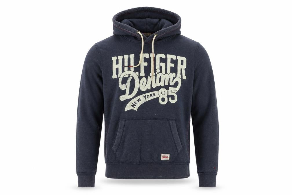 Hilfiger Denim Men's Blue Pullover Hoodie L Logo Graphic Sweatshirt