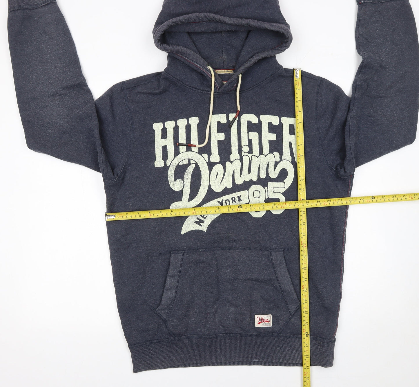 Hilfiger Denim Men's Blue Pullover Hoodie L Logo Graphic Sweatshirt
