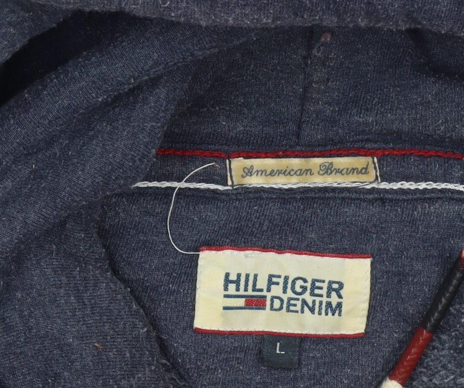 Hilfiger Denim Men's Blue Pullover Hoodie L Logo Graphic Sweatshirt