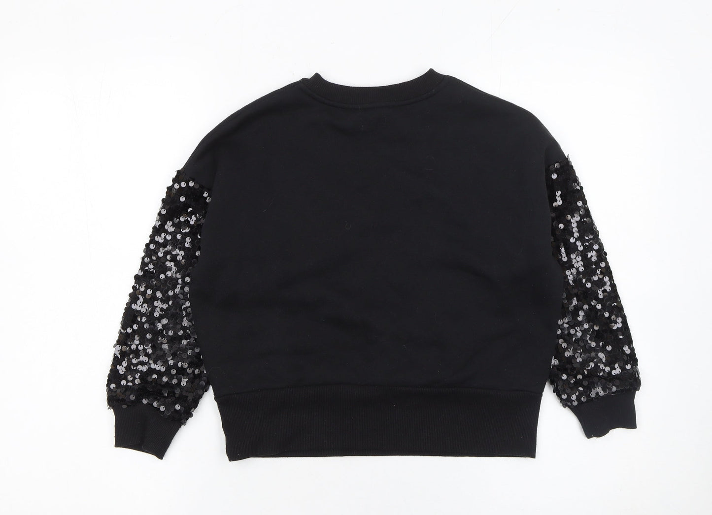 F&F Girls Black Sequin Sleeve Star Sweatshirt 7-8 Years Pullover Top