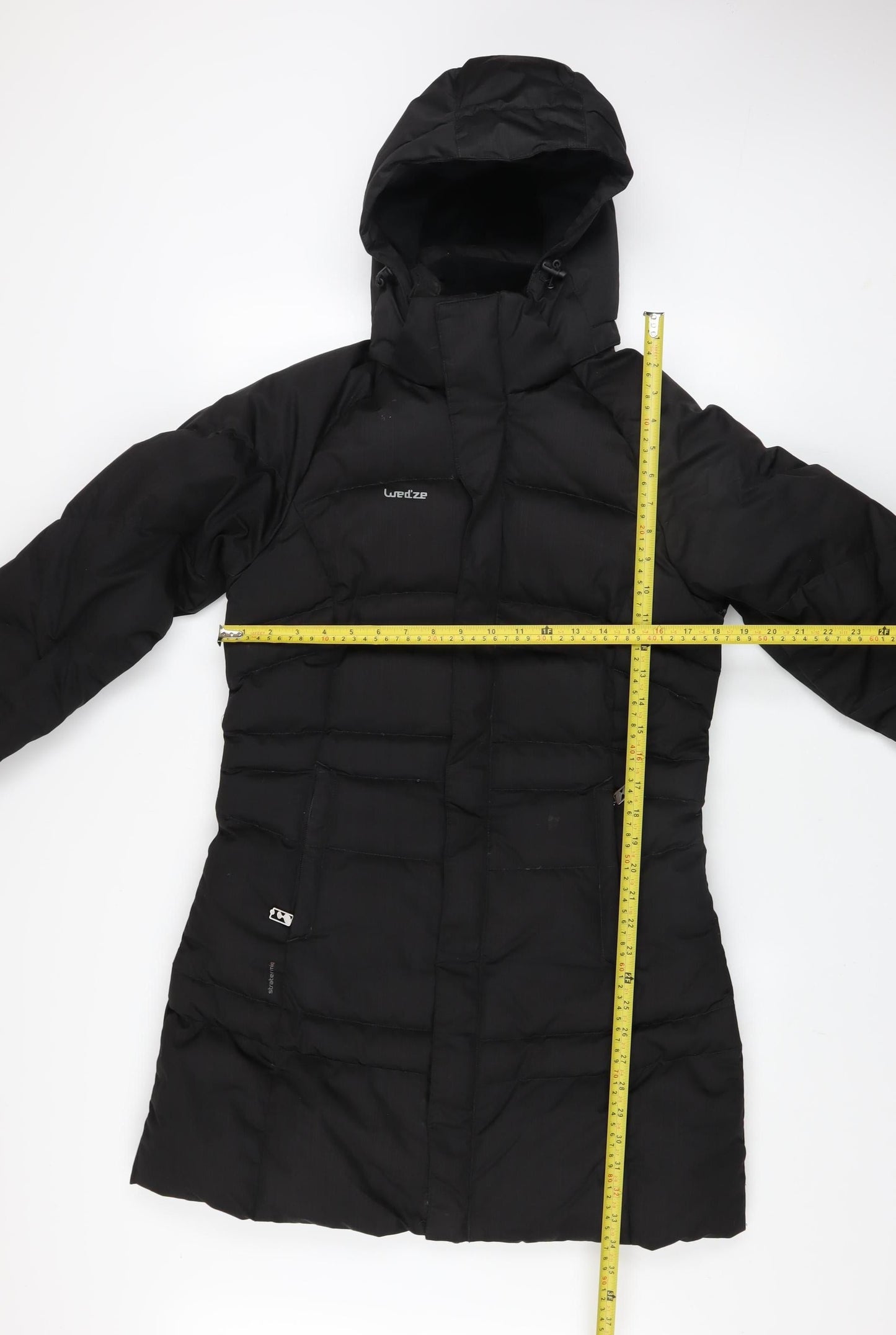 Wedze Womens Black Long Puffer Coat XS Hooded Down Winter Jacket