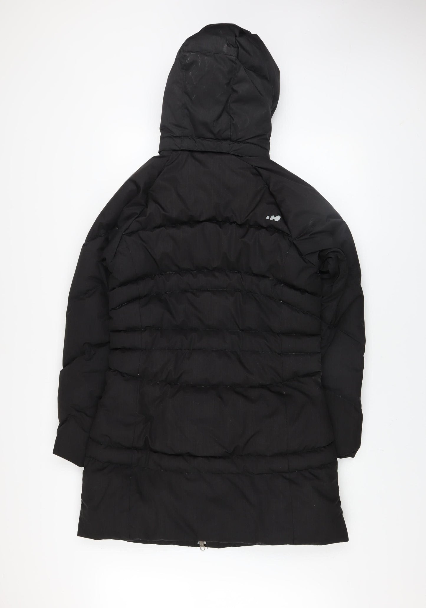 Wedze Womens Black Long Puffer Coat XS Hooded Down Winter Jacket