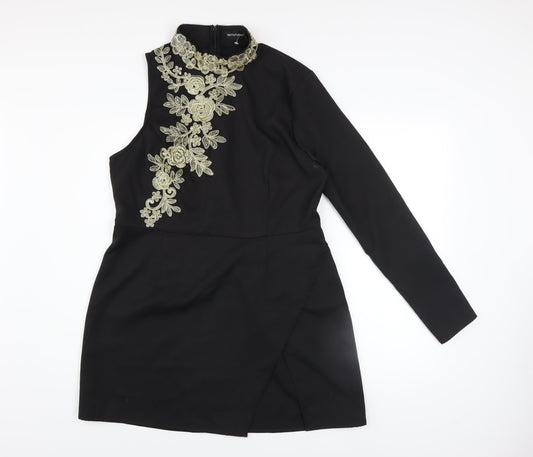 PrettyLittleThing Women’s Black Embroidered Asymmetric Bodycon Dress UK 16