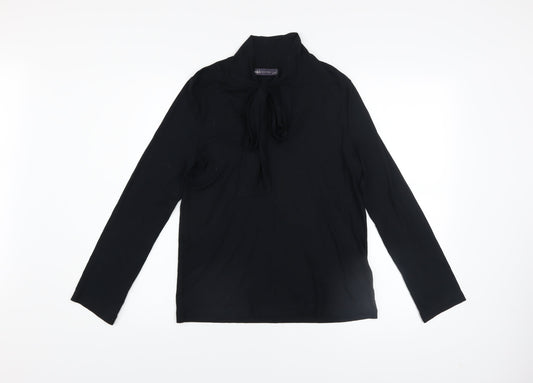 Marks and Spencer Women’s Black Long Sleeve Bow Neck Jersey Blouse Size 10